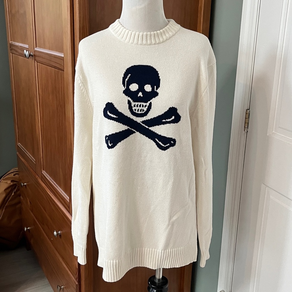 Men's Long Wharf Supply Crewneck Skull Intarsia Sweater - White/Navy